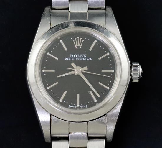 A ladys late 1990s stainless steel Rolex Oyster Perpetual wrist watch,